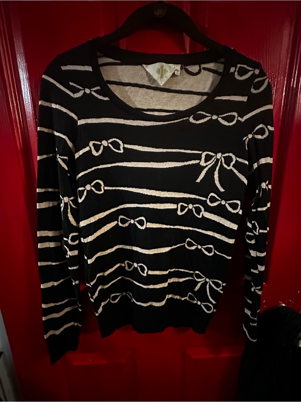 Anthropologie Monogram Ribbon Ruled 100% Cotton Sweater Med